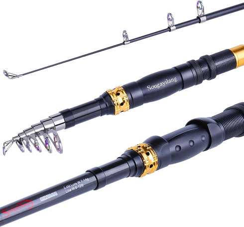 Sougayilang Telescopic Fishing Rod - 24 Ton Carbon Fiber Ultralight Pole with CNC Reel Seat