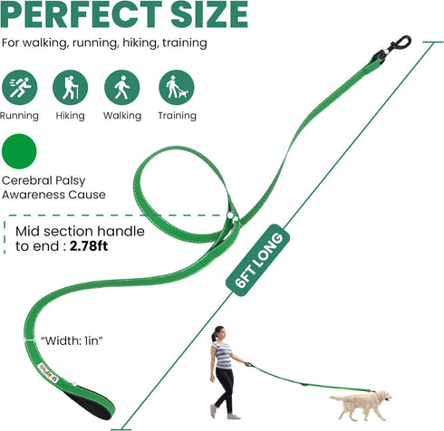 Heavy Duty 6ft Dog Leash with Padded Double Handles for Training & Walking, Reflective Stitching