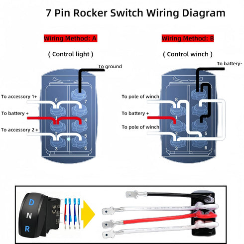 Generic 7Pin 12V-24V 3 D N R Rocker Switch ON-Off-ON Position DPDT Latching Switch, Marine Boat Heavy Duty Toggle
