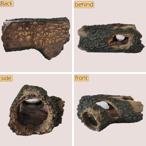 Aquarium Wood Fish Tank Decorations, Resin Fake Logs Terrarium Decor, Reptile Hide for Fish Cave