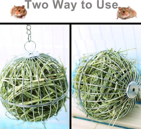 Tfwadmx Stainless Steel Rabbit Hay Feeder, Grass Play Hay Ball Chew Toy, Small Animals Hay Manger Dispenser