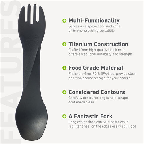 humangear GoBites Uno Travel & Camping Utensils, Portable Multi-Functional Spork, Black Titanium Dining Ware