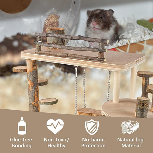 VolksRose Set Chinchilla Wooden Hamster Playground Platform, Hamster Climbing Toy, Natural Living Climb System, Small