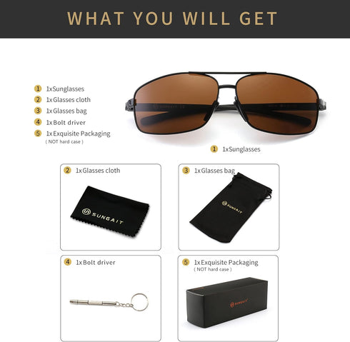 SUNGAIT Ultra Lightweight Rectangular Polarized Sunglasses with UV400 Protection