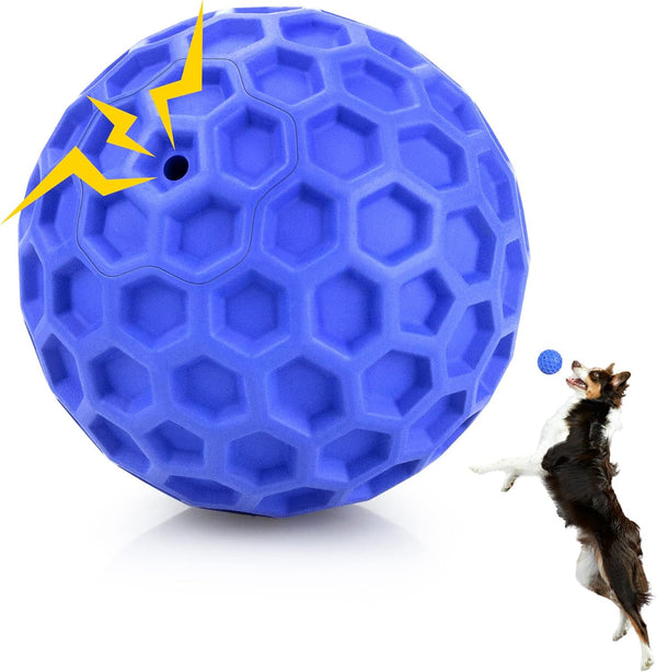 Indestructible Squeaky Dog Ball, Relieves Anxiety, Cleans Teeth, Interactive Chew Toy for Large Breeds, Outdoor