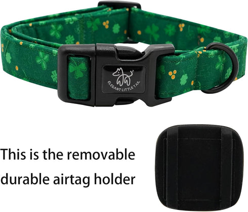 Elegant little tail St. Patrick's Day Dog Collar with Airtag Holder, Adjustable Cute Puppy Collar for Medium Dogs