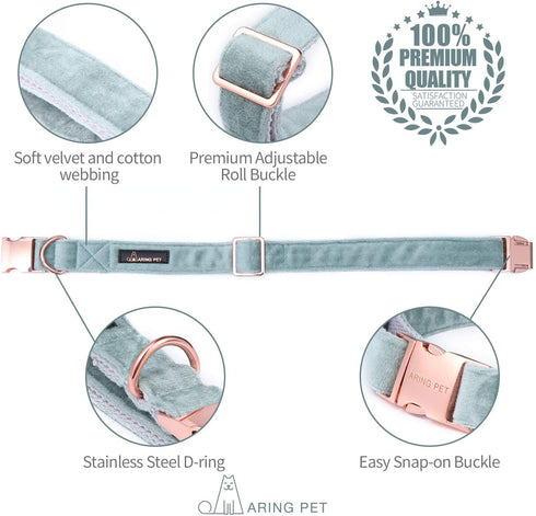 ARING PET Velvet Dog Collar and Leash Set, Soft & Comfy, Adjustable Collars for Dogs