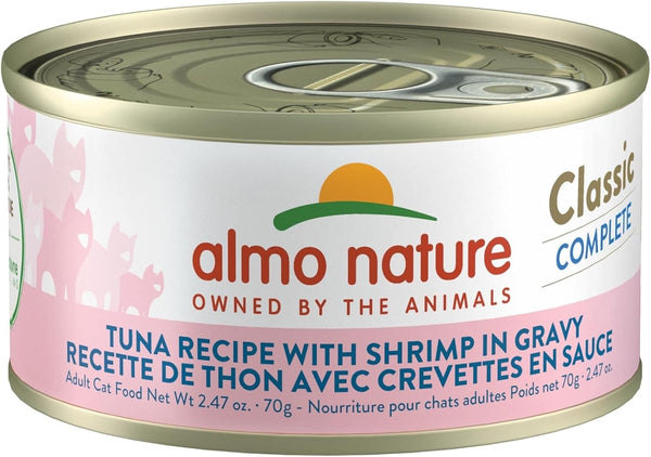 almo nature Classic Complete Wet Cat Food, Tuna Recipe with Shrimp in Gravy, 2.47 oz (Pack of 12)
