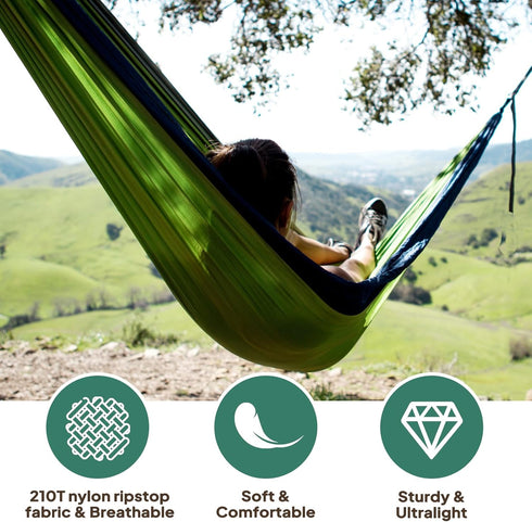 Ultra-Light Travel Camping Hammock, 300kg Load Capacity, Quick-Drying Parachute Nylon, Includes Carabiners