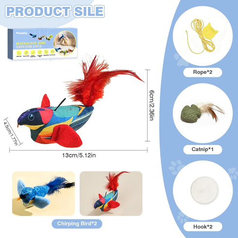 2-Pack Realistic Chirping Bird cat Toy - Soft Interactive Plush Bird Toy Infused with CatnipCat Enrichment Toys