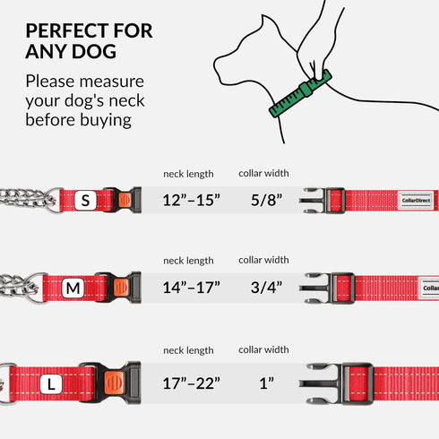 CollarDirect Martingale Dog Collar: Stainless Steel Chain, Quick Release Buckle, Reflective Red Collar, Large
