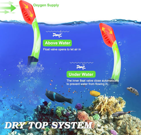 Kids Snorkel Set, Dry Top Snorkeling Gear for Youth Age 5-15, Tempered Glass Diving Mask