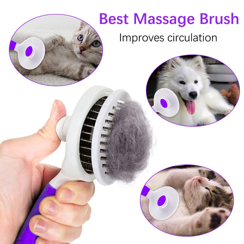 Cat Self Cleaning Slicker Brush, Skin Friendly Grooming Tool for Shedding Dogs and Cats, Easy to Remove Hair