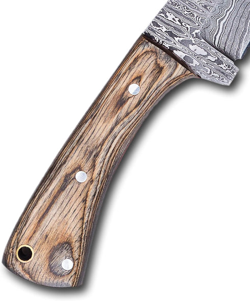 YA FORGE 7-inch Hunting Knife, Hand-forged Damascus Steel Survival Knife, Pakka Wood Handle with Leather Sheath for