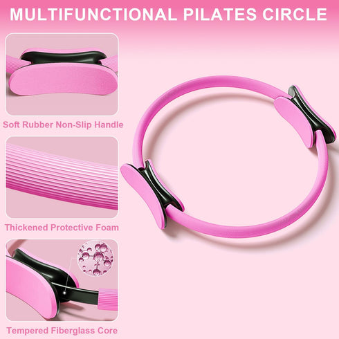 HELISAN Set, 13 5 Pilates Ring Equipment Home Pilates Kit for Women with Magic Ring with Dual Padded Handles, Small