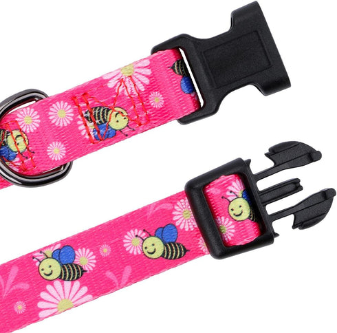 Rhea Rose Pink Dog Collar - Summer Daisy and Bees Print for Large Dogs