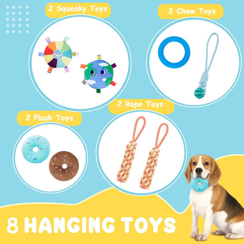 8 Hammock Puppy Play Gym with Hanging Toys, Indoor Puppy Jungle Gym with Interactive Dog Enrichment Toys.PVC Frame