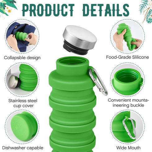 Lallisa 8 Pcs Collapsible Water Bottle - Reusable Silicone Foldable 17 oz Sports Water Bottle with Carabiner