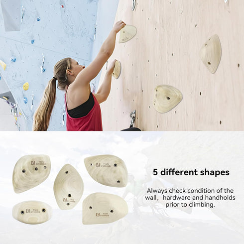 Set TWO STONES Wooden Rock Climbing Holds for Adults | Wood Rock Wall Climbing Holds for Gyms | Variety Screw On