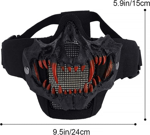 Tactical Half Face Skull Masks for Airsoft, Mesh Mask with Ear Protection for Halloween Paintball Hunting