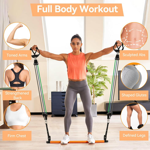 Hommie Portable Pilates Bar Kit with Resistance Bands (20-60lb) for Full-Body Home Gym Workouts