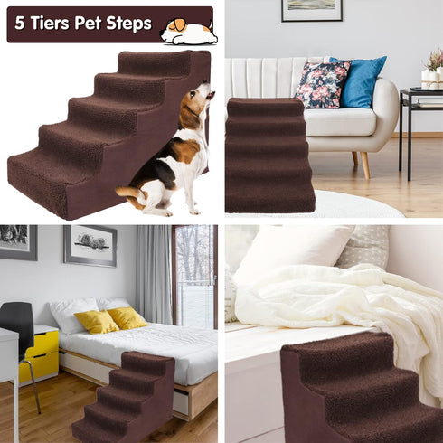 Topmart 5 Tiers Plastic Dog Stairs, Non-Slip Steps for Couch/Bed, Ideal for Old/Injured Dogs and Cats