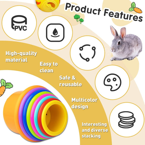 Iffitya 8 Pcs Colorful Stacking Cups and a Ball for Rabbits, Colorful Bunny Cups for Rabbits and Small Animals, Nesting