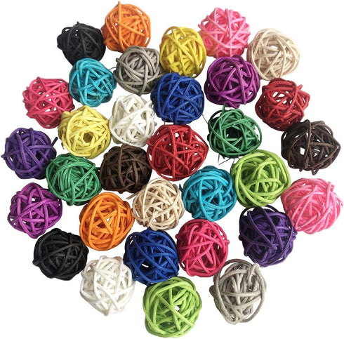 Benvo Rattan Balls 32 Pack, 1.2 inch Wicker Ball for Birds, Chewing Pet Toys, Multi-colored