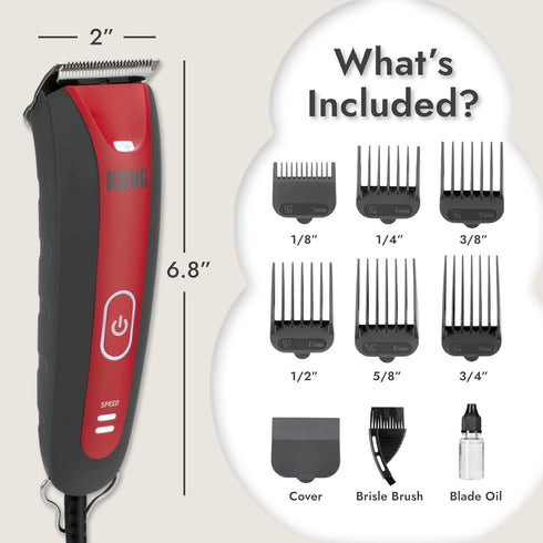 2-Speed 6 8-Foot Kong Dog Clipper Grooming Kit Stainless Steel Blade, Waterproof, LED Spotlight, Guide Combs, Cord