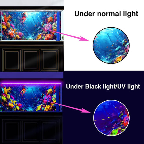 48X20IN Blacklight Ocean HD 3D Black Light Aquarium Background, UV Reactive Octopus Background with Tape