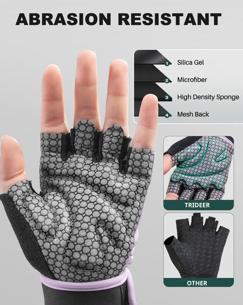 Trideer Weight Lifting Gloves for Women Men with Wrist Support, Workout Gloves Women Full Palm Protection for Gym