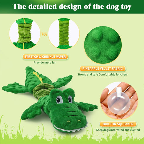 Squeaky Dog Toy for Small Medium Large Dogs - Crocodile Shaped Tug of War Interactive Plush Toy