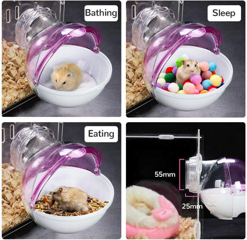 Small Animal Bath House, Acrylic Hamster Bathroom Cage Toilet Bathtub Sand Bath Container, Removable, Suitable for