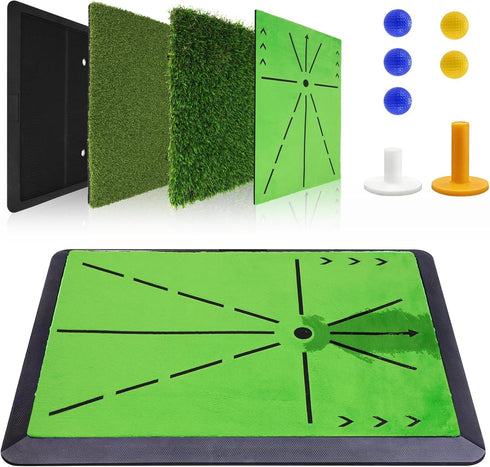 Foldable Golf Hitting Mat with 10mm EVA Base, Premium Dual-Turf Golf Practice
