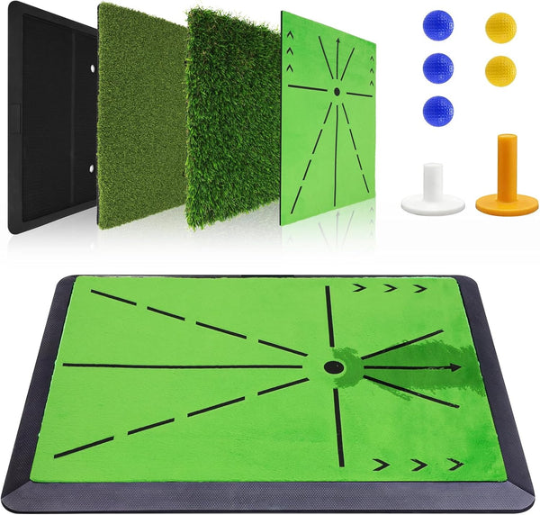 Foldable Golf Hitting Mat with 10mm EVA Base, Premium Dual-Turf Golf Practice