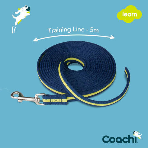 Coachi Training Line - 5m Safe Training Outdoors for Small & Medium Dogs & Puppies (Navy and Lime)