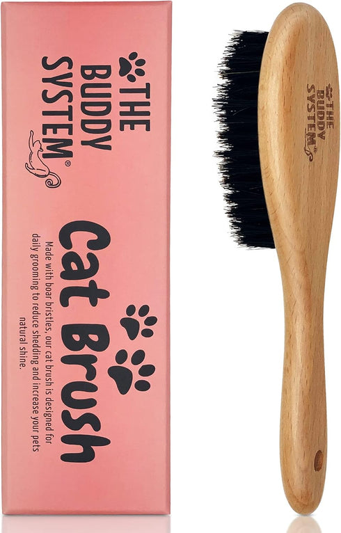 The Buddy System Cat Brush, Professional Grade Daily Grooming Hairbrush with Boar Bristle, Wooden Handle (1 Pack)