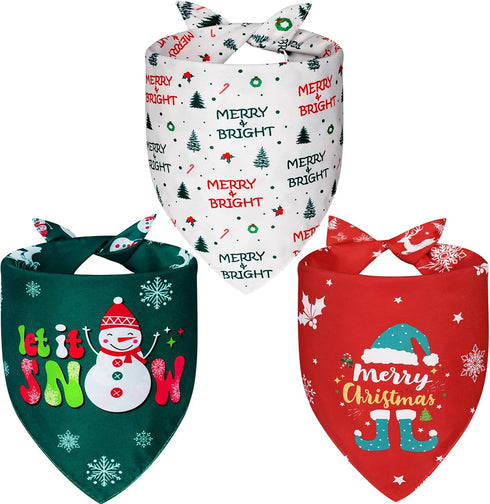 Agroon 3PCS, 6 Christmas Dog Bandanas XLarge Pattern Holiday Scarf for Boy and Girl, Triangle Reversible Bibs Breed
