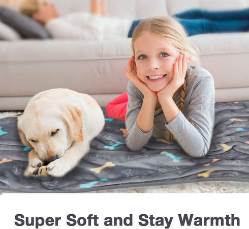 Allisandro Luxurious Dog Blanket - 350 GSM Super Fuzzy Microplush Fleece for Small Medium Large Dogs, Grey Bone