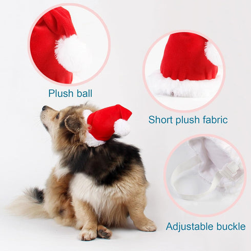 Pet Santa Hat for Dogs, Adjustable Christmas Hat for Cats, Puppy Xmas Costume Decoration, Red (Small)