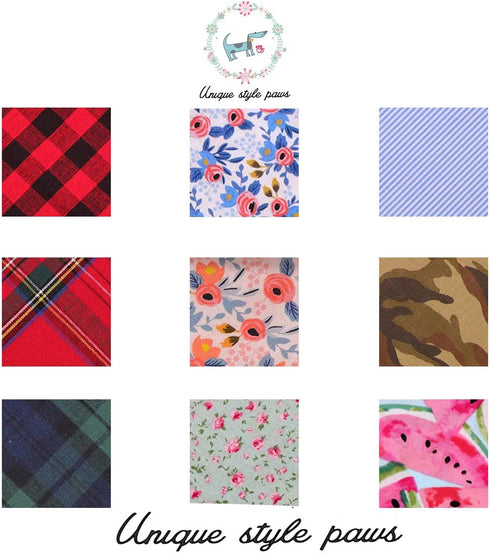 Unique Style Paws Dog Christmas Bandanas - 1PC Washable Cotton Triangle Green Plaid Scarfs for Dogs and Cats