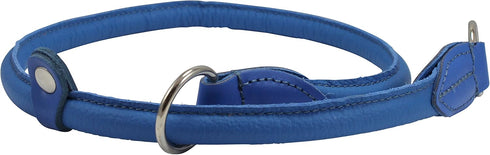 Round Genuine Rolled Leather Choke Dog Collar - Blue (26" Long)