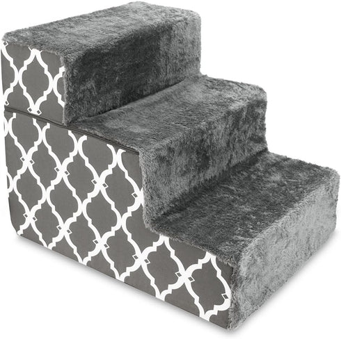 Best Pet Supplies Foldable Foam Pet Steps for Small Dogs & Cats, Portable Ramp for Couch, Non-Slip Support, Gray