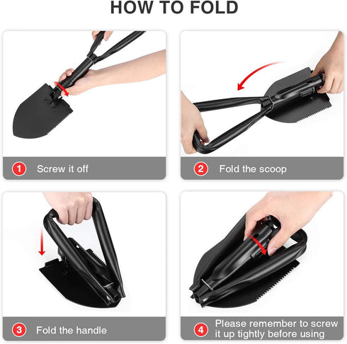 Heavy Duty 24.5" Collapsible Shovel - Foldable Camping Shovel and Pickax, Military Entrenching Tool for Outdoor Use