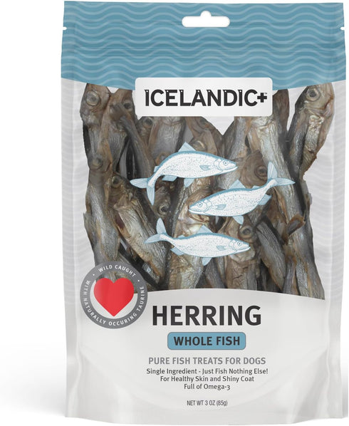 Icelandic+ Whole Fish Herring, 3oz Bag, Dog Treats, Pure Wild-Caught & Air-Dried, Single Ingredient Snack
