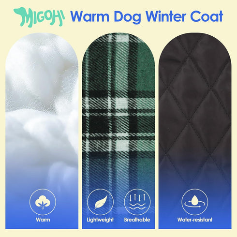 MIGOHI Reversible Dog Coat, Windproof, Waterproof Winter Jacket, Plaid Dog Coats for Cold Weather, Green, L