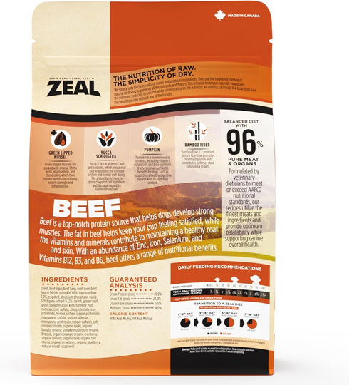 1 lb) ZEAL Canada Air-Dried Beef Recipe for Dogs - High Protein, Natural Superfoods, Nutrient Rich, No Fillers, Grain