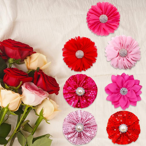 20pcs Pink Rose Red Pet Dog Collar Attachment Flower Bows, Slide Small Dog Collar Bowties for Holiday Grooming