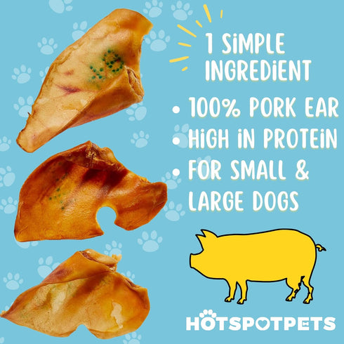 Hotspot Pets Pig Ears for Dogs (20 Pack) - All-Natural, Highly Digestible Chews, Rawhide Alternative