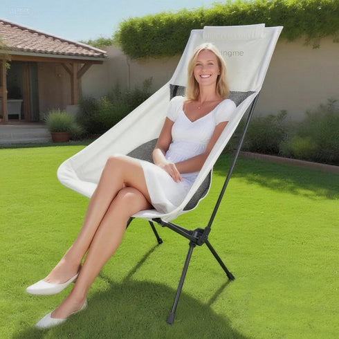 Generic 3.4lbs Folding Lawn Portable Chair, Heavy Duty Camping Chair for Adults, Compact Outdoor Folding Seat, White